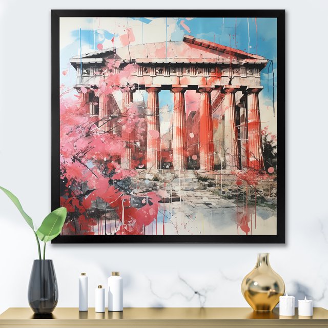 Designart "Ancient Ruins of Athens I" Cityscapes Framed Wall Art Decor