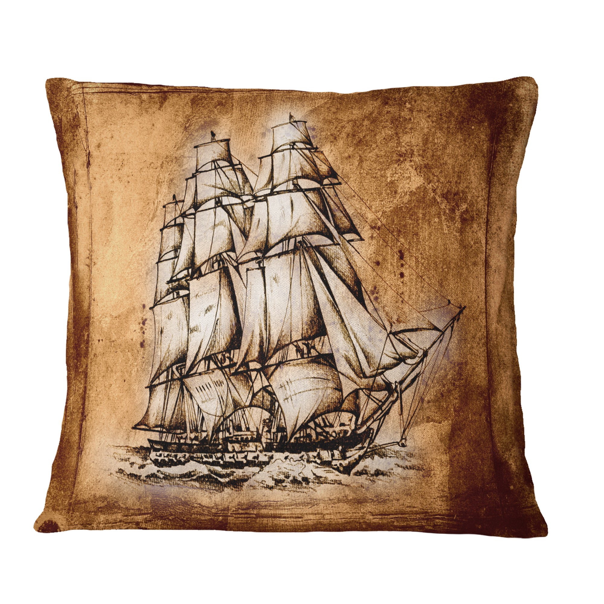 Designart Ancient Sailboat Drawing - Seashore Wall Throw Pillow - 18x18