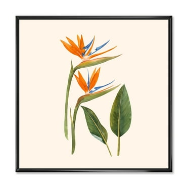 Designart 'Ancient Strelitzia Flowers' Traditional Framed Canvas Wall Art Print