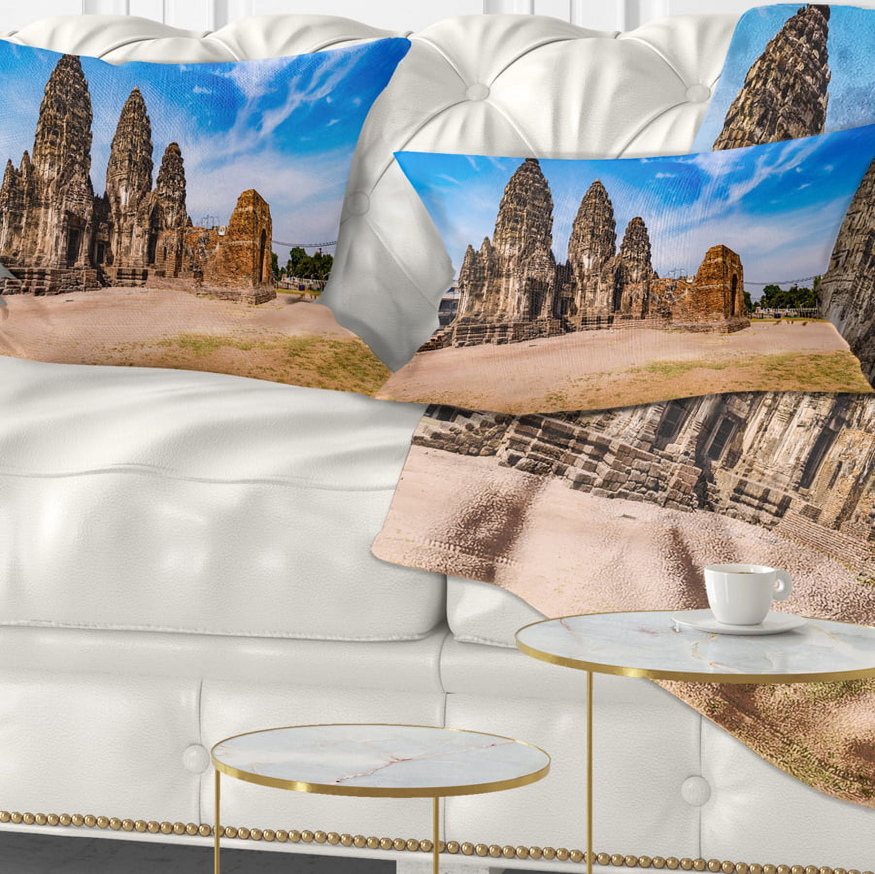 Designart Ancient Temple in Thailand Panorama - Modern Seascape Throw Pillow - 12x20