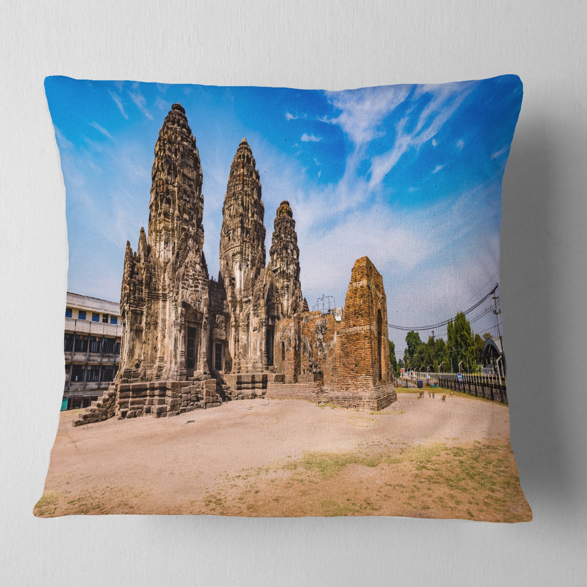 Designart Ancient Temple in Thailand Panorama - Modern Seascape Throw Pillow - 16x16