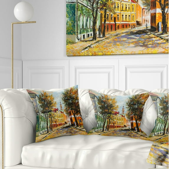 Designart Ancient Vitebsk in Autumn - Landscape Printed Throw Pillow - 18x18
