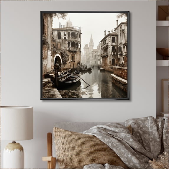 Designart "Ancient Watercourse Beige Canal History II" Canals Floater Framed Canvas Print