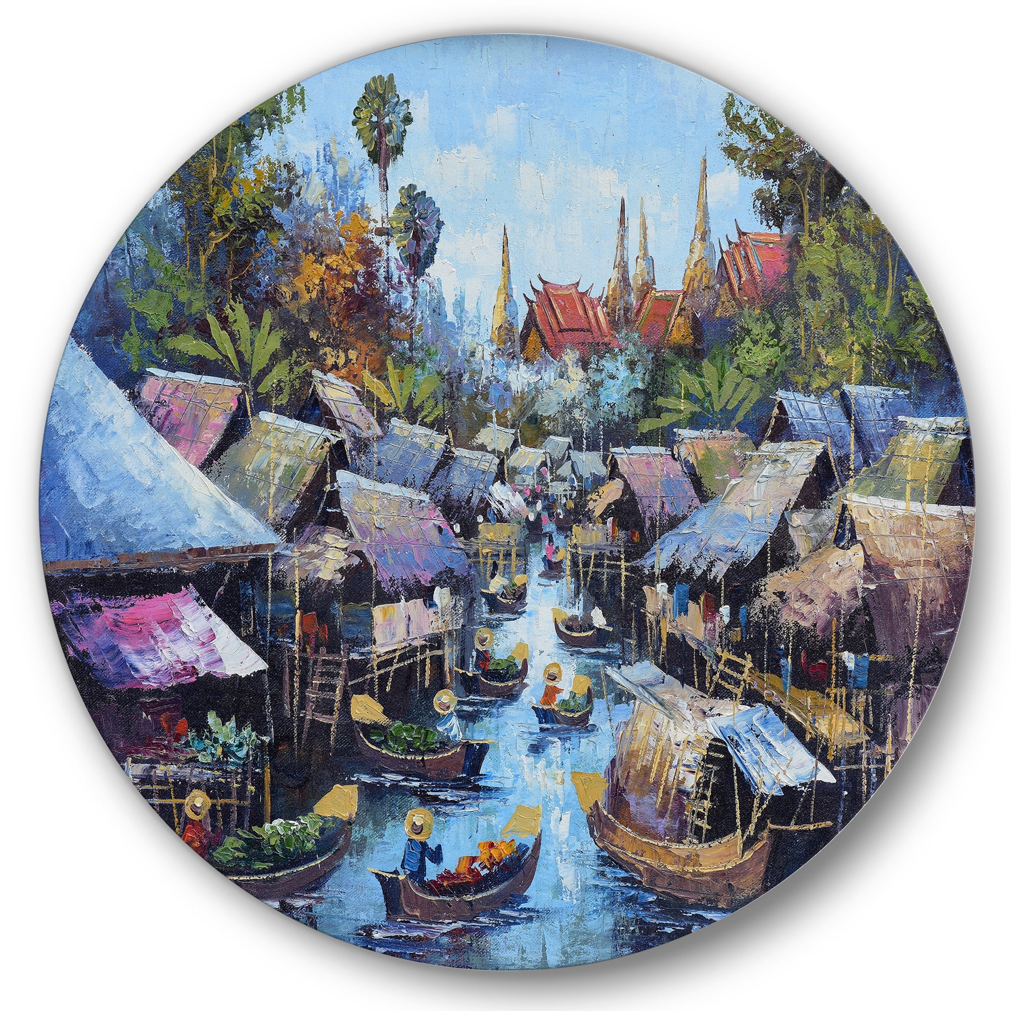 Designart 'Ancient Waterside Life I' Traditional Circle Metal Wall Art 29x29 - Disc of 29