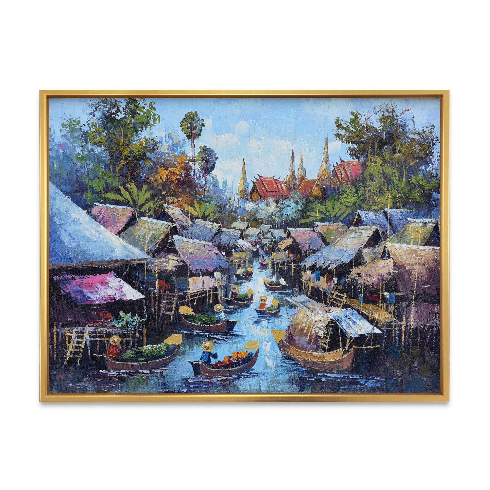 Designart 'Ancient Waterside Life I' Traditional Framed Canvas Wall Art Print