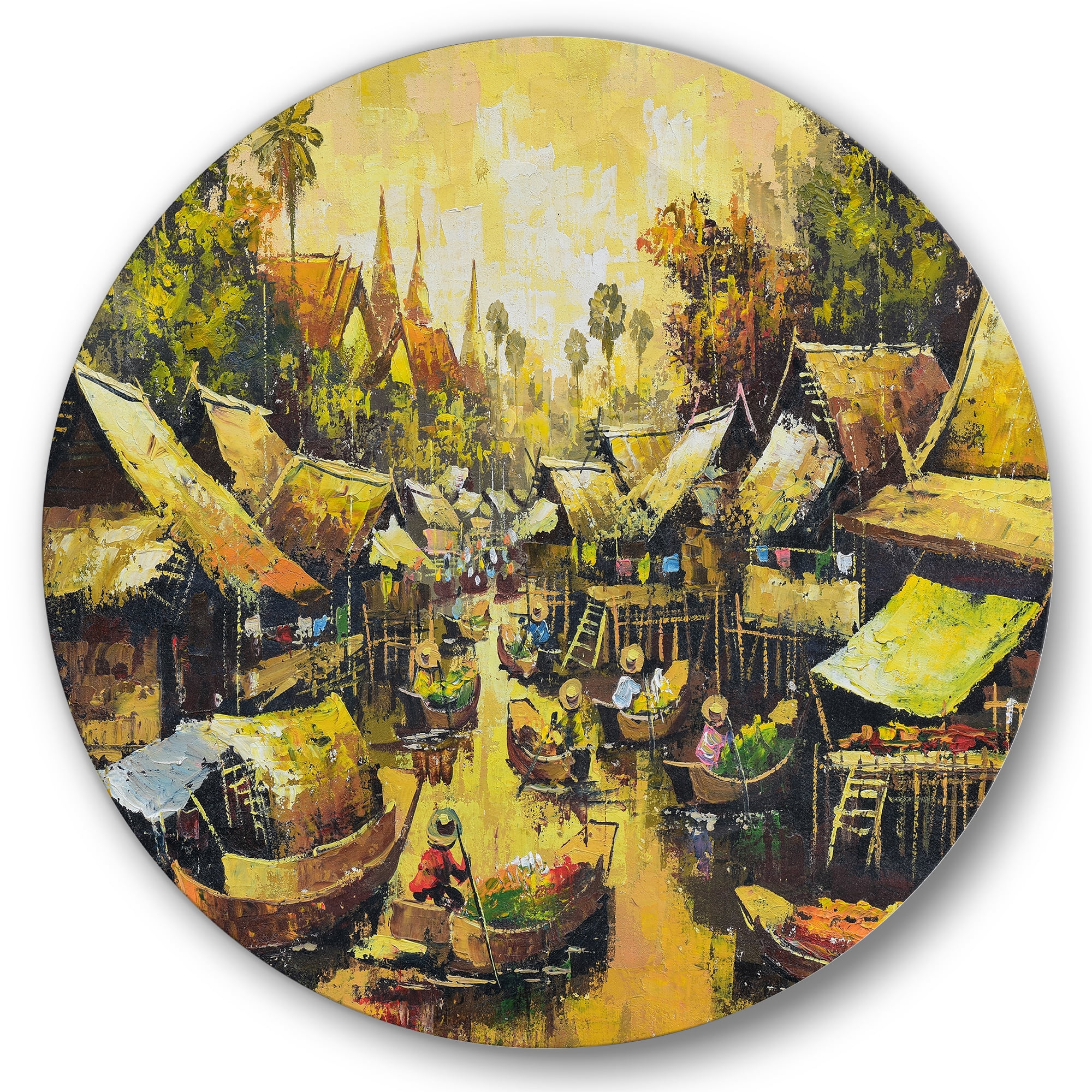 Designart 'Ancient Waterside Life II' Traditional Circle Metal Wall Art 36x36 - Disc of 36