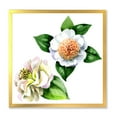thumbnail image 1 of Designart 'Ancient White Camellia Flowers With Green Leaves' Traditional Framed Art Print, 1 of 4