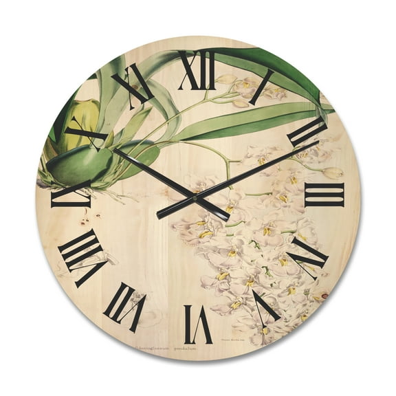 Designart 'Ancient White Orchid II' Traditional Wood Wall Clock