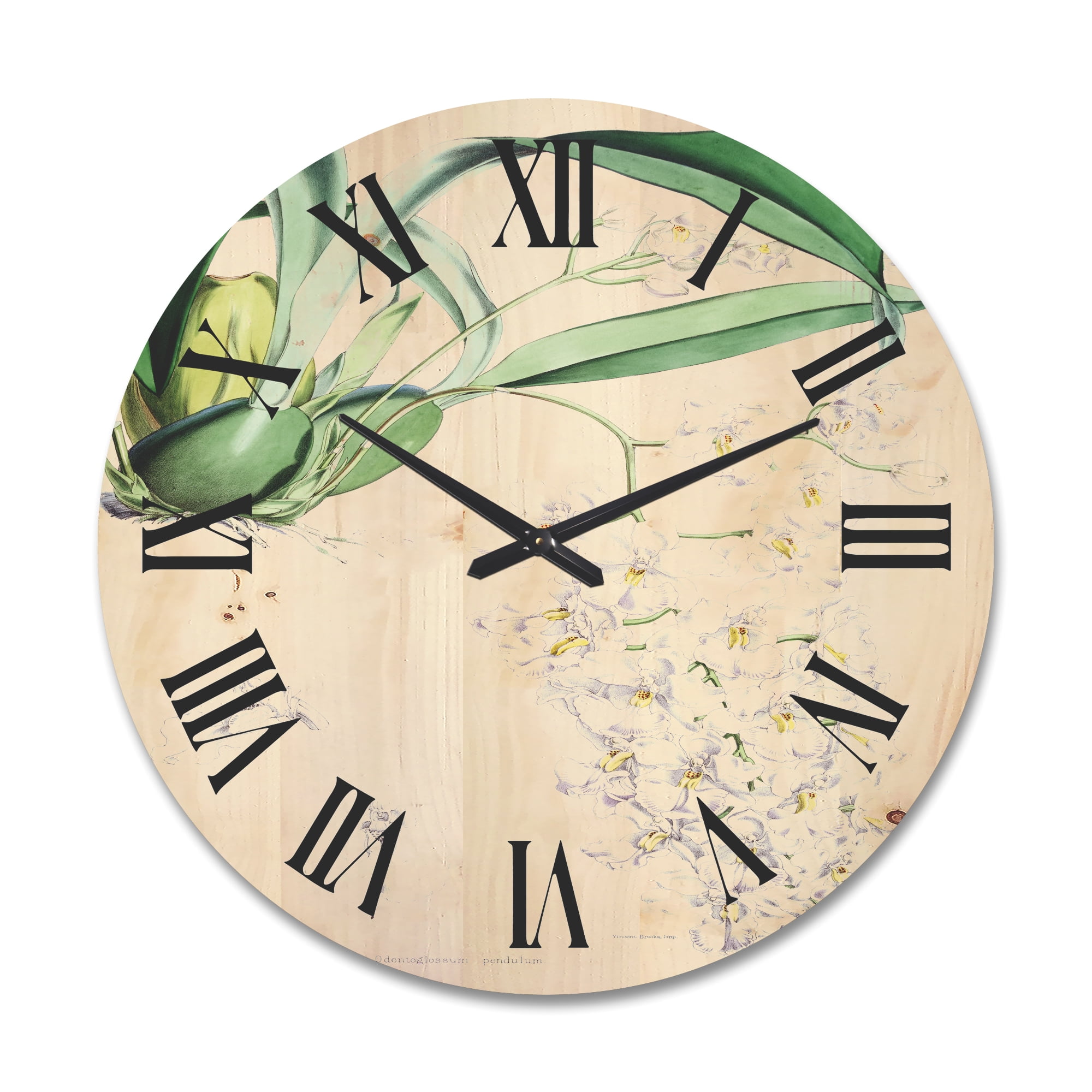 Designart 'Ancient White Orchid II' Traditional Wood Wall Clock