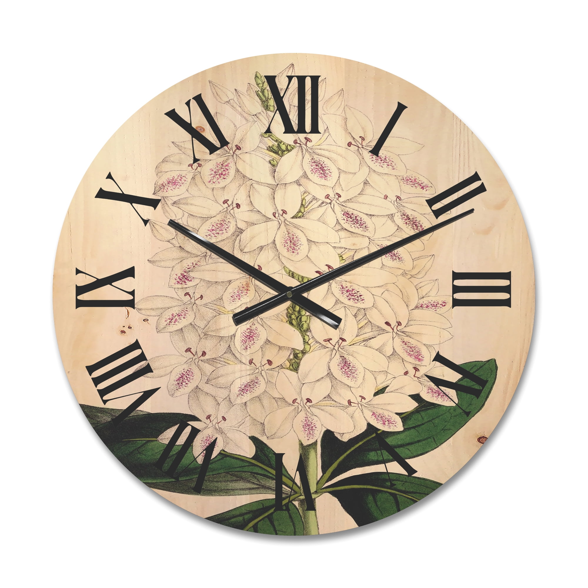 Designart 'Ancient White Orchid III' Traditional Wood Wall Clock