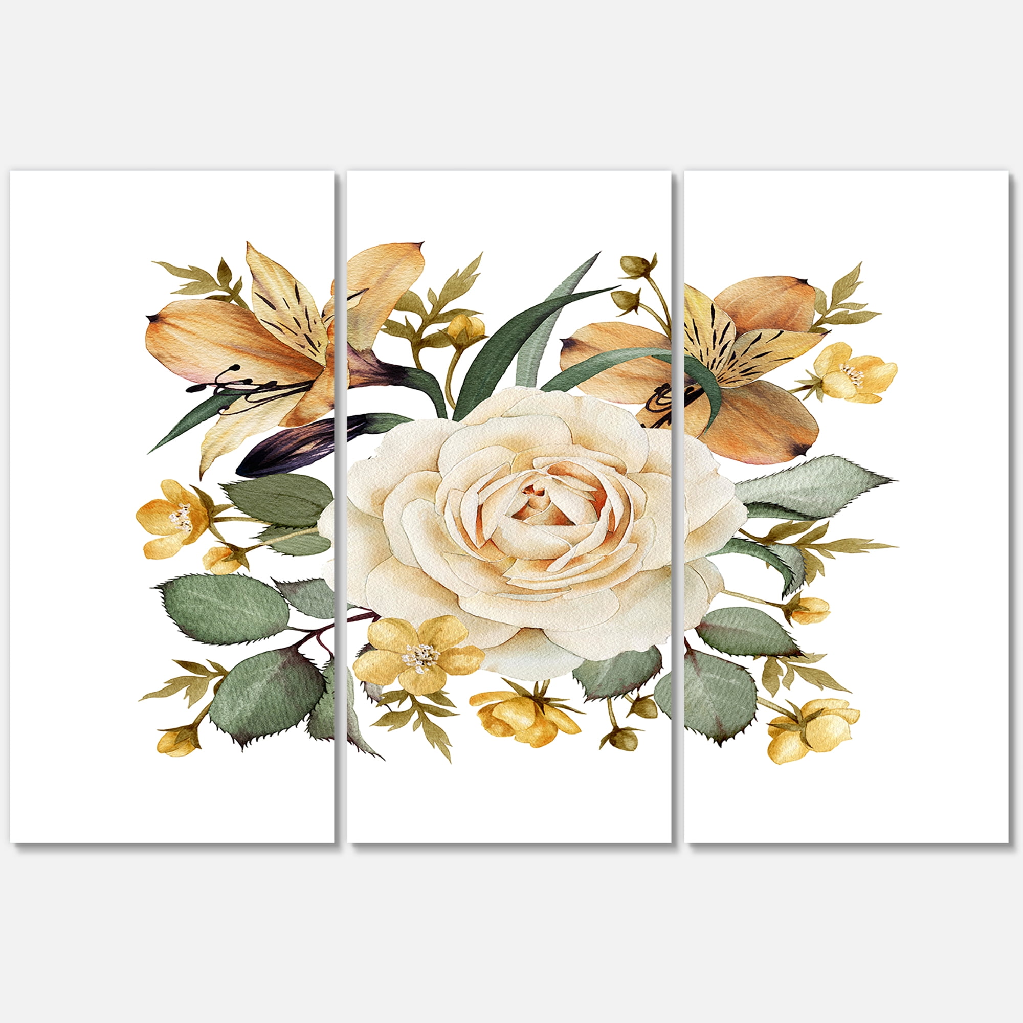 Designart ' Ancient White Rose ' Traditional Canvas Wall Art Print