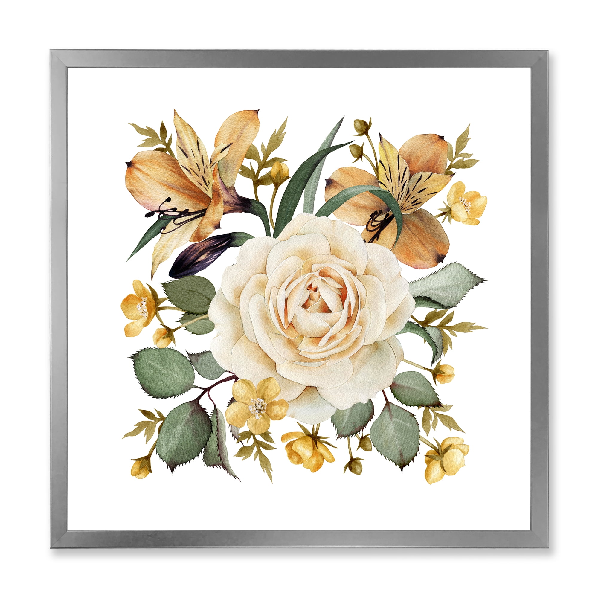 Designart 'Ancient White Rose' Traditional Framed Art Print