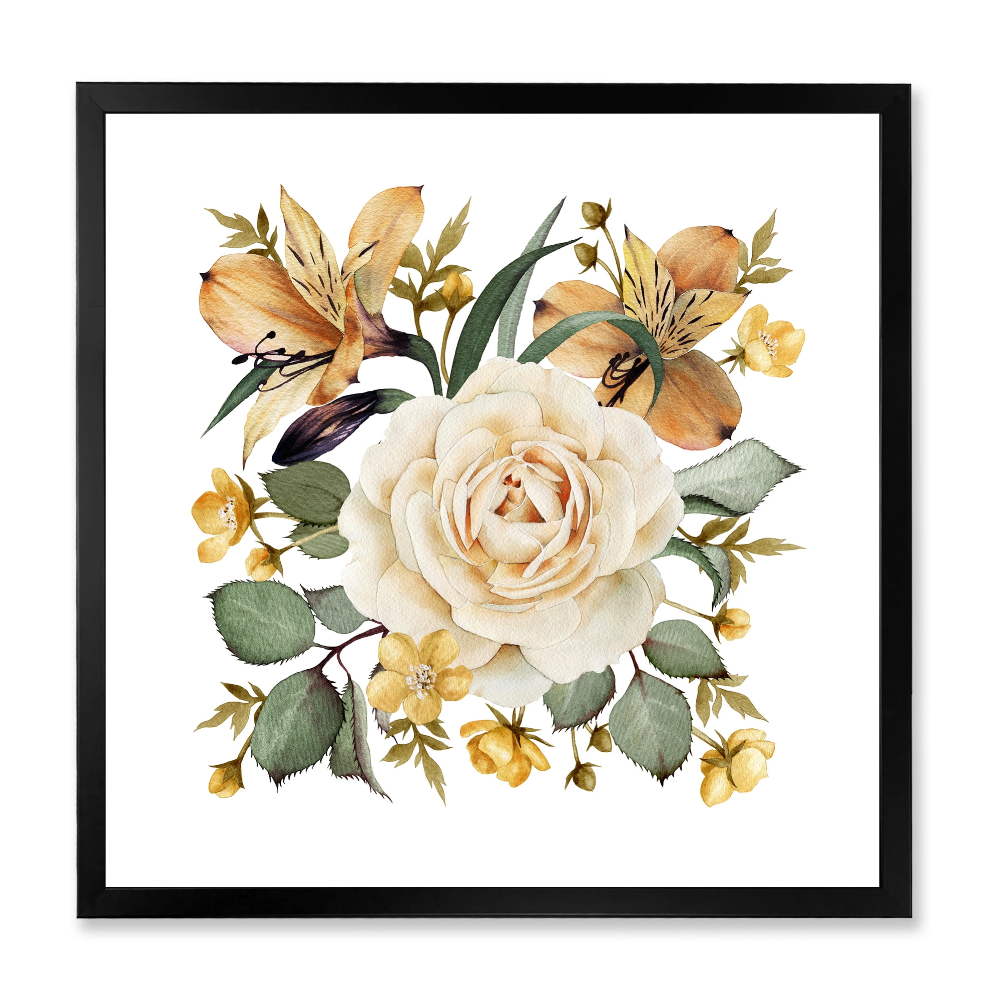 Designart 'Ancient White Rose' Traditional Framed Art Print
