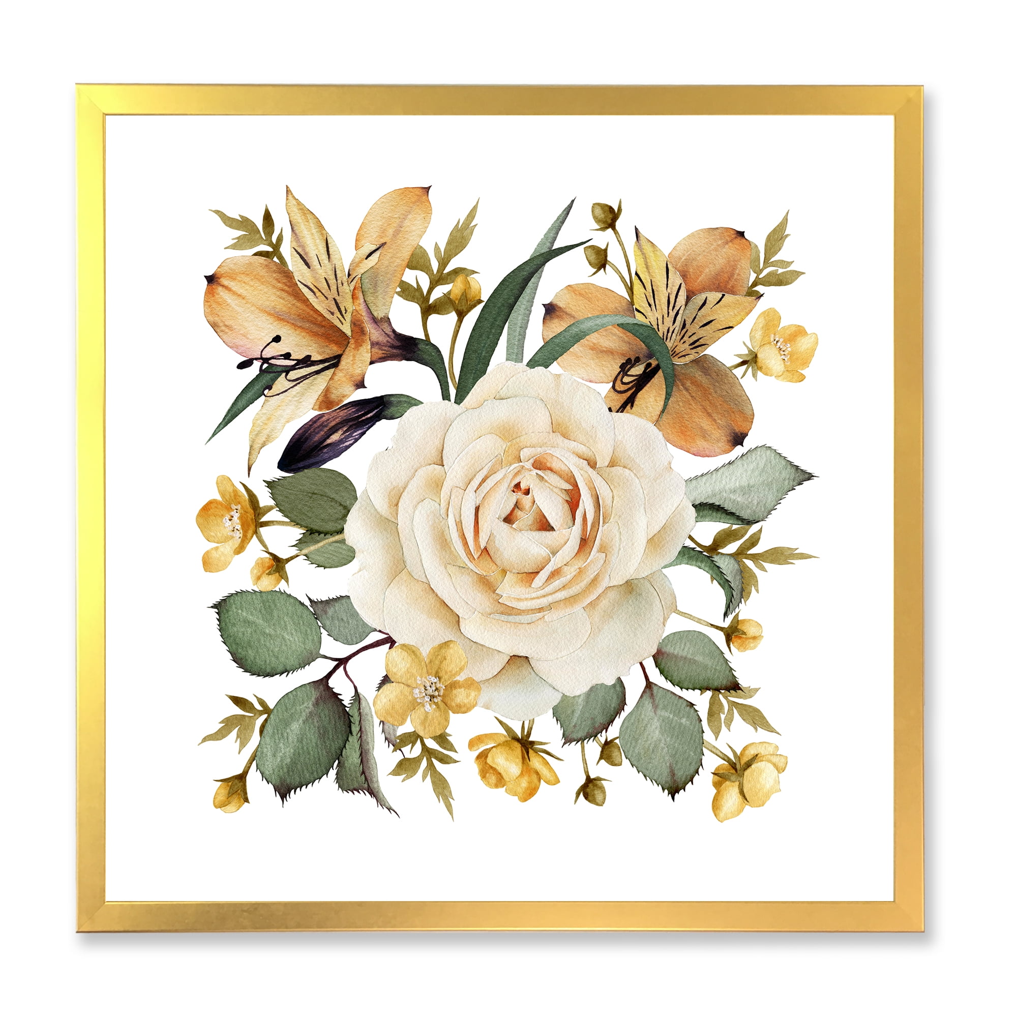 Designart 'Ancient White Rose' Traditional Framed Art Print