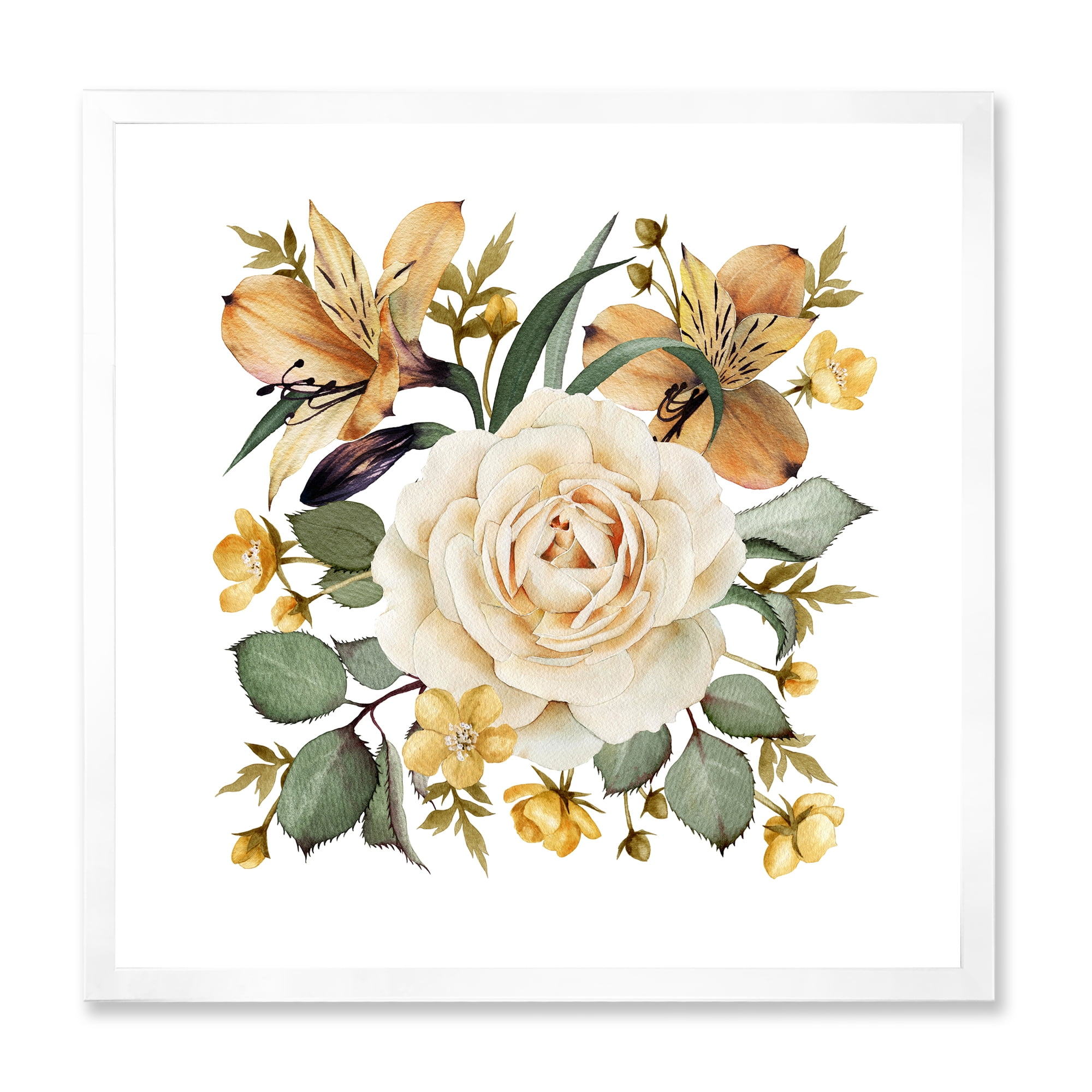 Designart 'Ancient White Rose' Traditional Framed Art Print