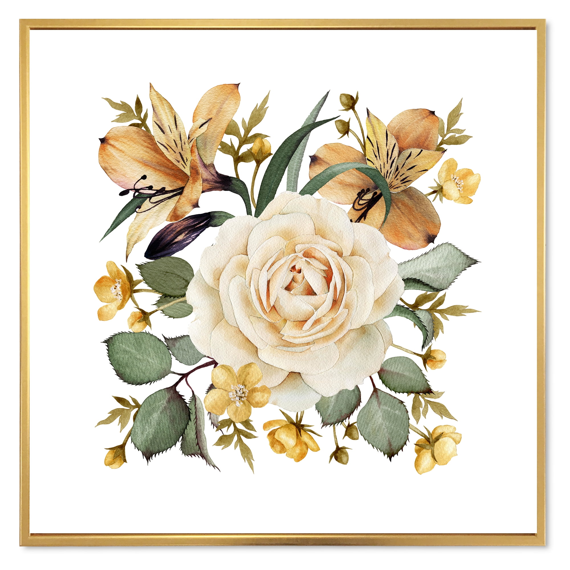 Designart 'Ancient White Rose' Traditional Framed Canvas Wall Art Print