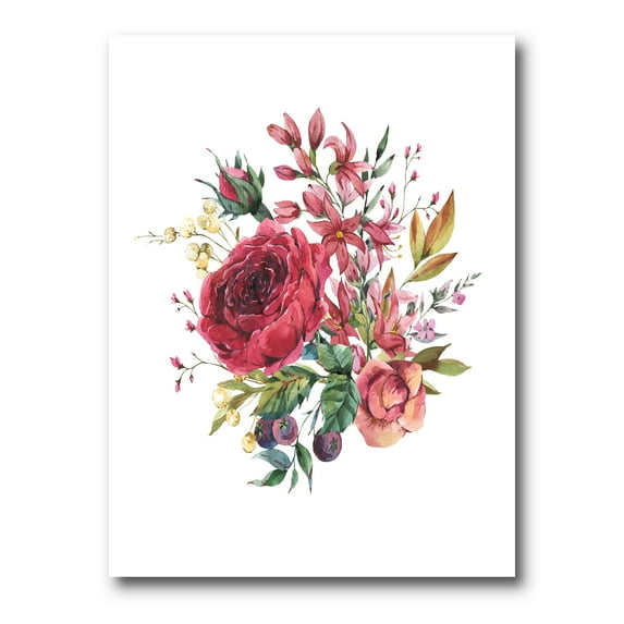 Designart ' Ancient Wildflowers and Burgundy Rose ' Farmhouse Canvas Wall Art Print