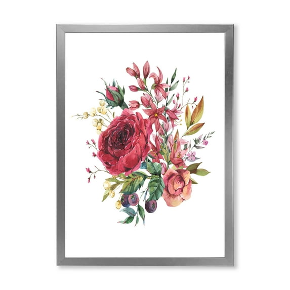 Designart 'Ancient Wildflowers and Burgundy Rose' Farmhouse Framed Art Print