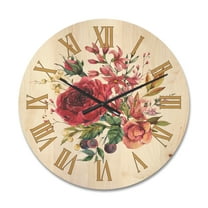 Designart 'Ancient Wildflowers and Burgundy Rose' Farmhouse Wood Wall Clock