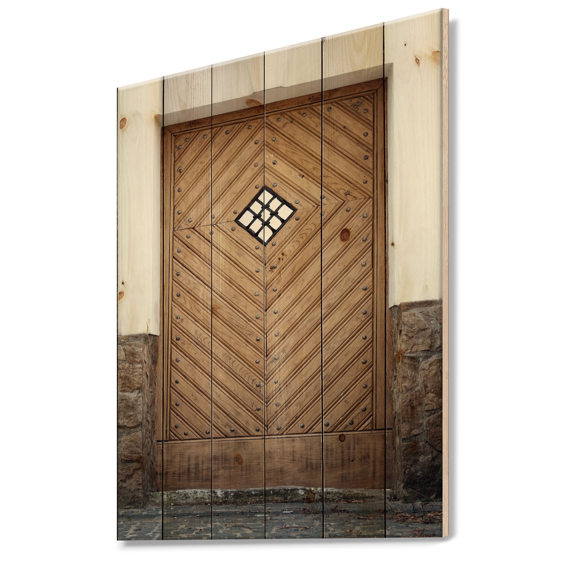 Designart 'Ancient Woor With Diamond Window' Vintage Print on Natural Pine Wood' Vintage Print on Natural Pine Wood