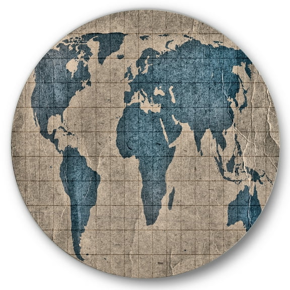 Designart 'Ancient World Map I' Rustic Circle Metal Wall Art 11x11 - Disc of 11