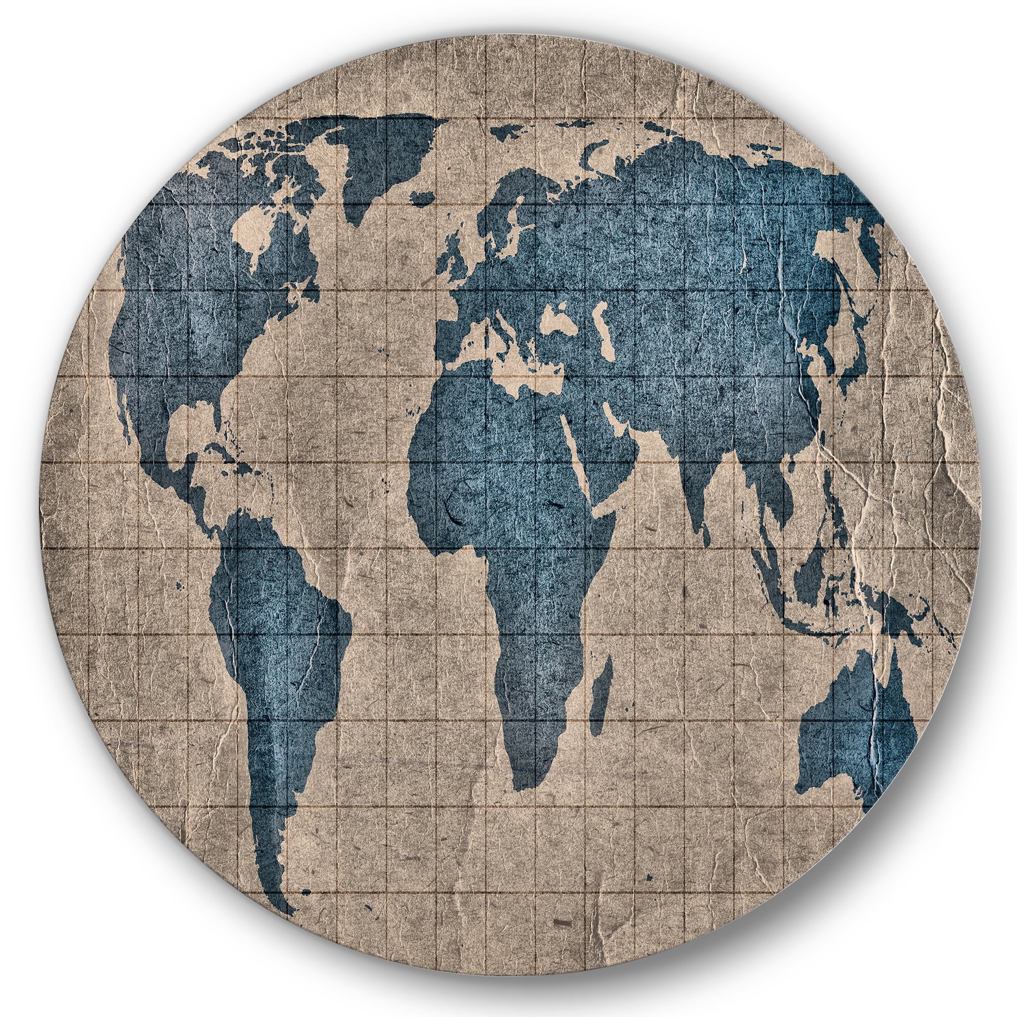 Designart 'Ancient World Map I' Rustic Circle Metal Wall Art 29x29 - Disc of 29