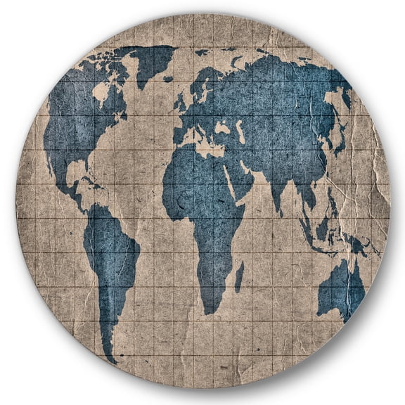 Designart 'Ancient World Map I' Rustic Circle Metal Wall Art 36x36 - Disc of 36
