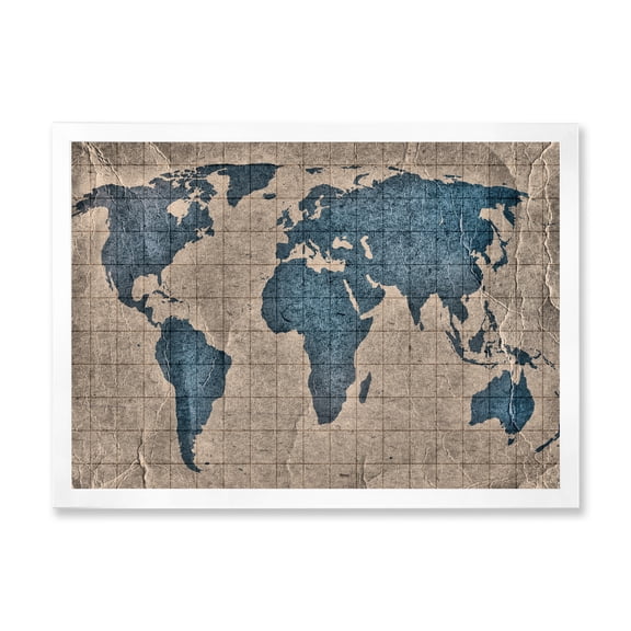 Designart 'Ancient World Map I' Rustic Framed Art Print