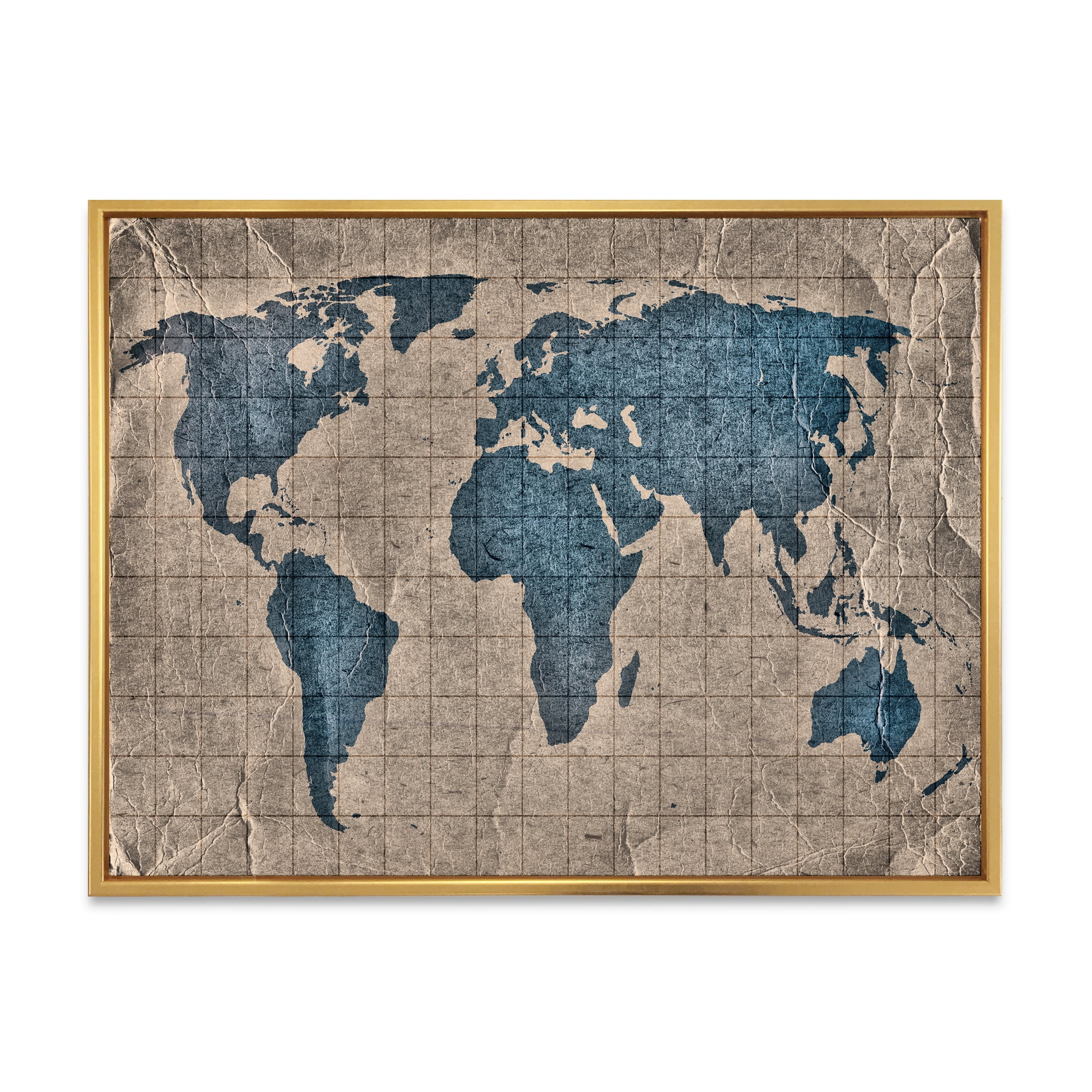 Designart 'Ancient World Map I' Rustic Framed Canvas Wall Art Print