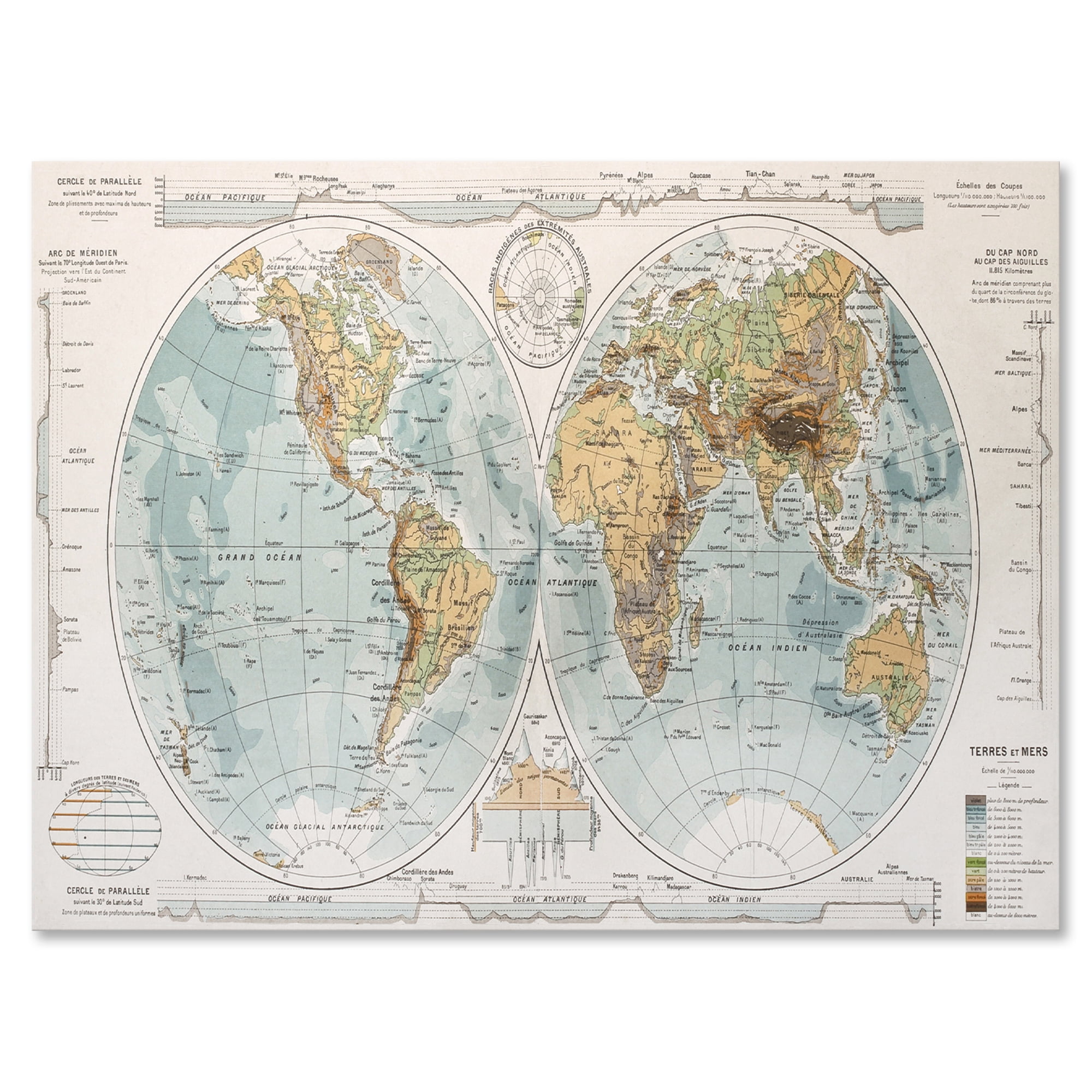 Designart ' Ancient World Map II ' Rustic Canvas Wall Art Print