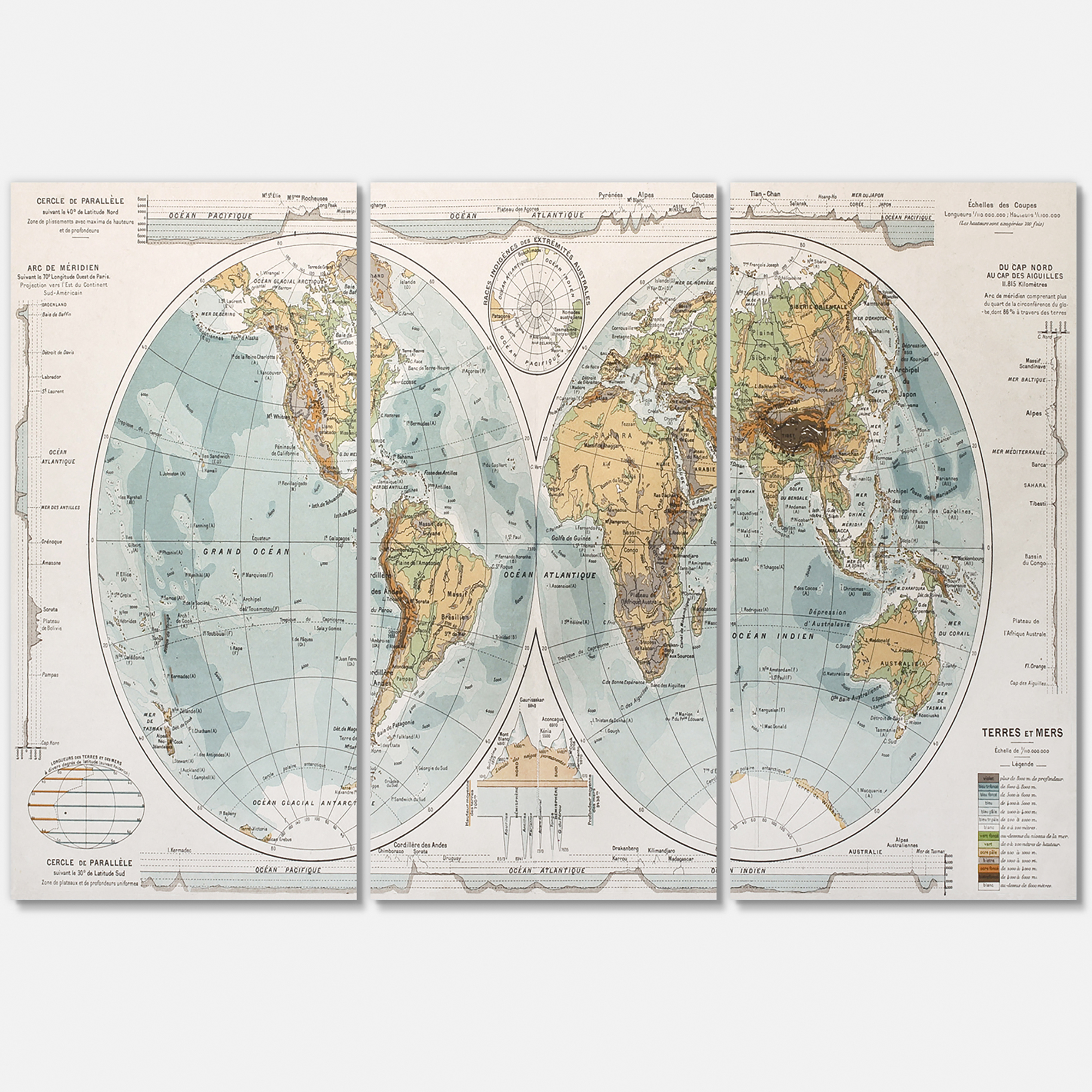 Designart ' Ancient World Map II ' Rustic Canvas Wall Art Print