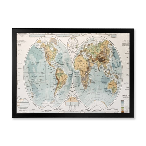 Designart 'Ancient World Map II' Rustic Framed Art Print
