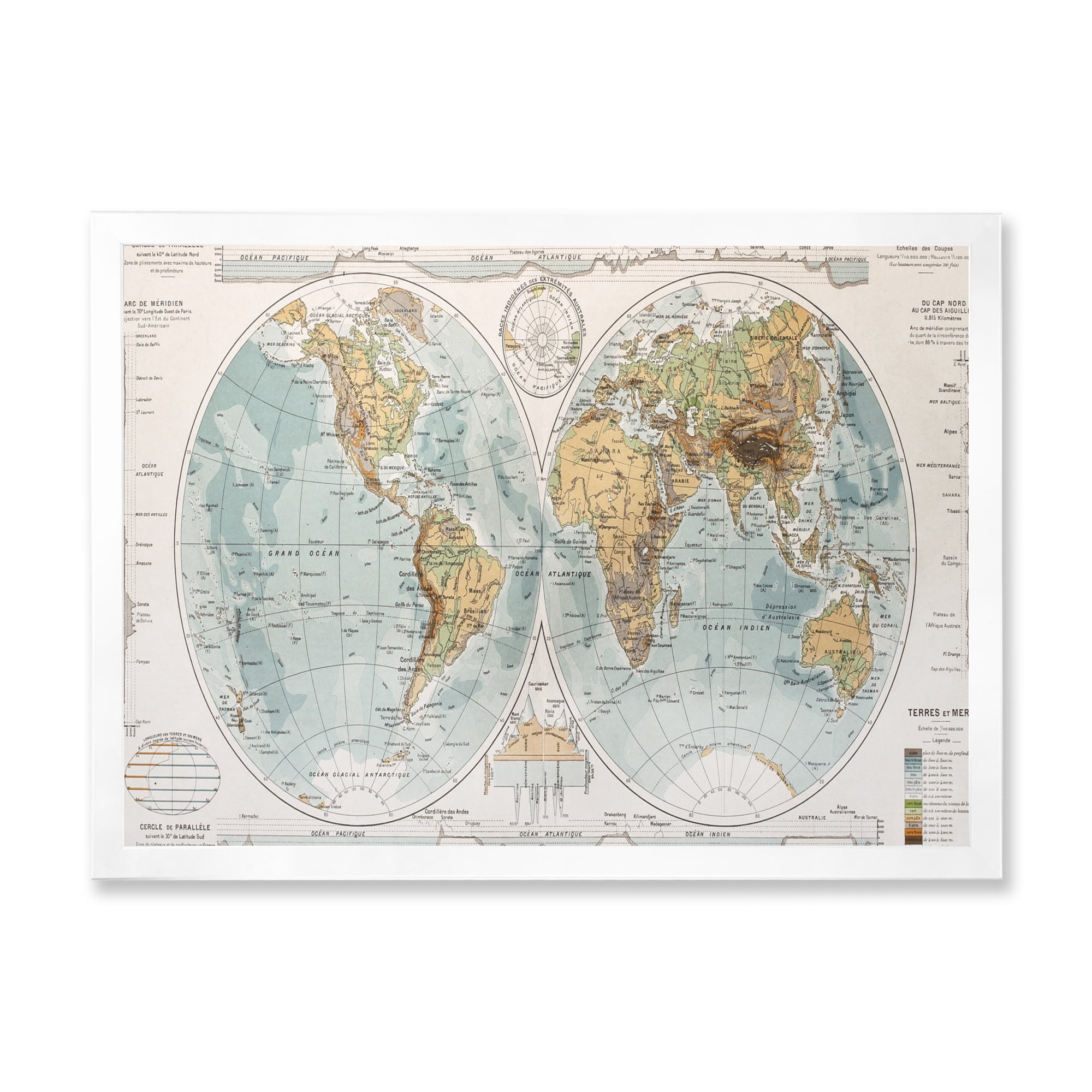 Designart 'Ancient World Map II' Rustic Framed Art Print