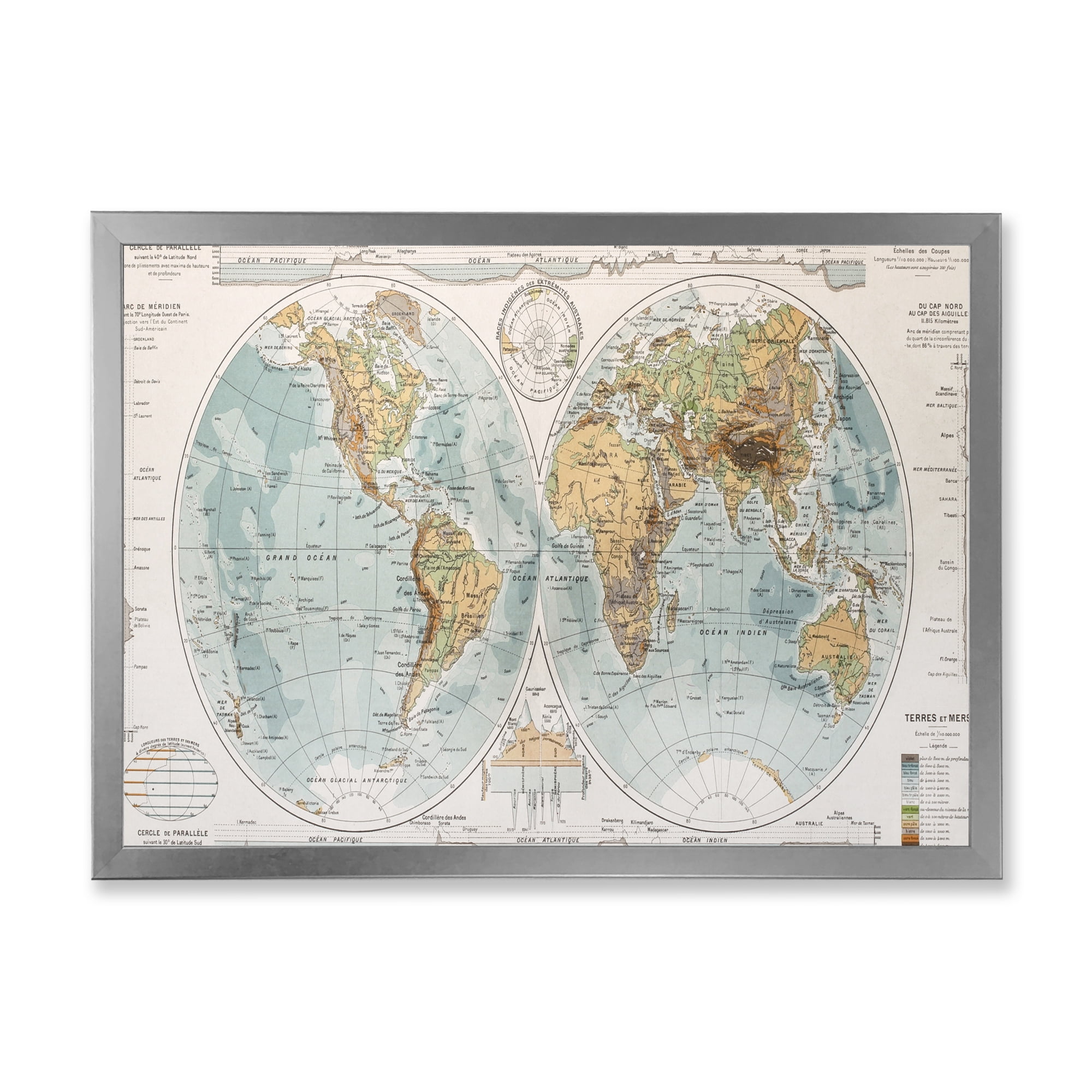 Designart 'Ancient World Map II' Rustic Framed Art Print