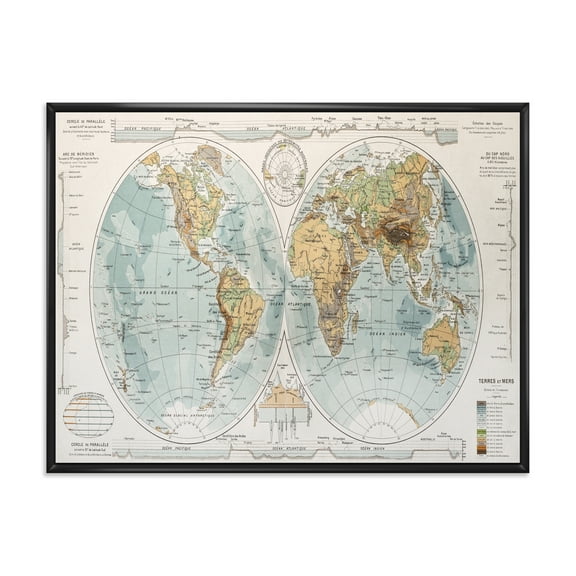 Designart 'Ancient World Map II' Rustic Framed Canvas Wall Art Print