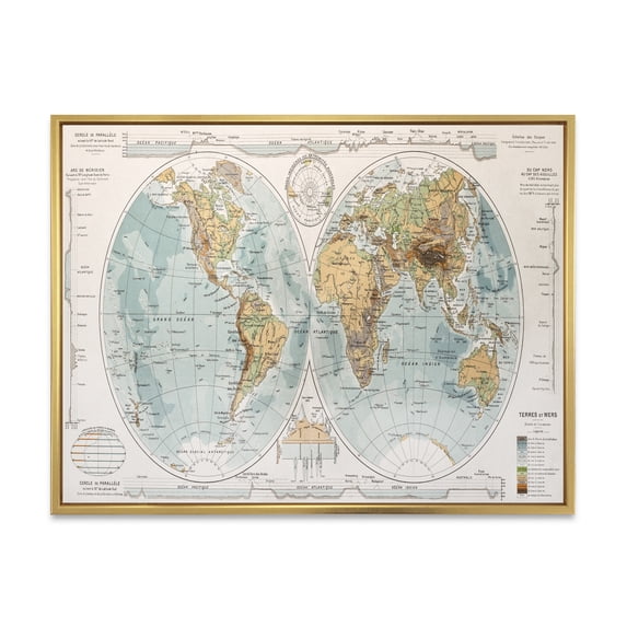 Designart 'Ancient World Map II' Rustic Framed Canvas Wall Art Print