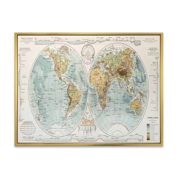 Designart 'Ancient World Map II' Rustic Framed Canvas Wall Art Print