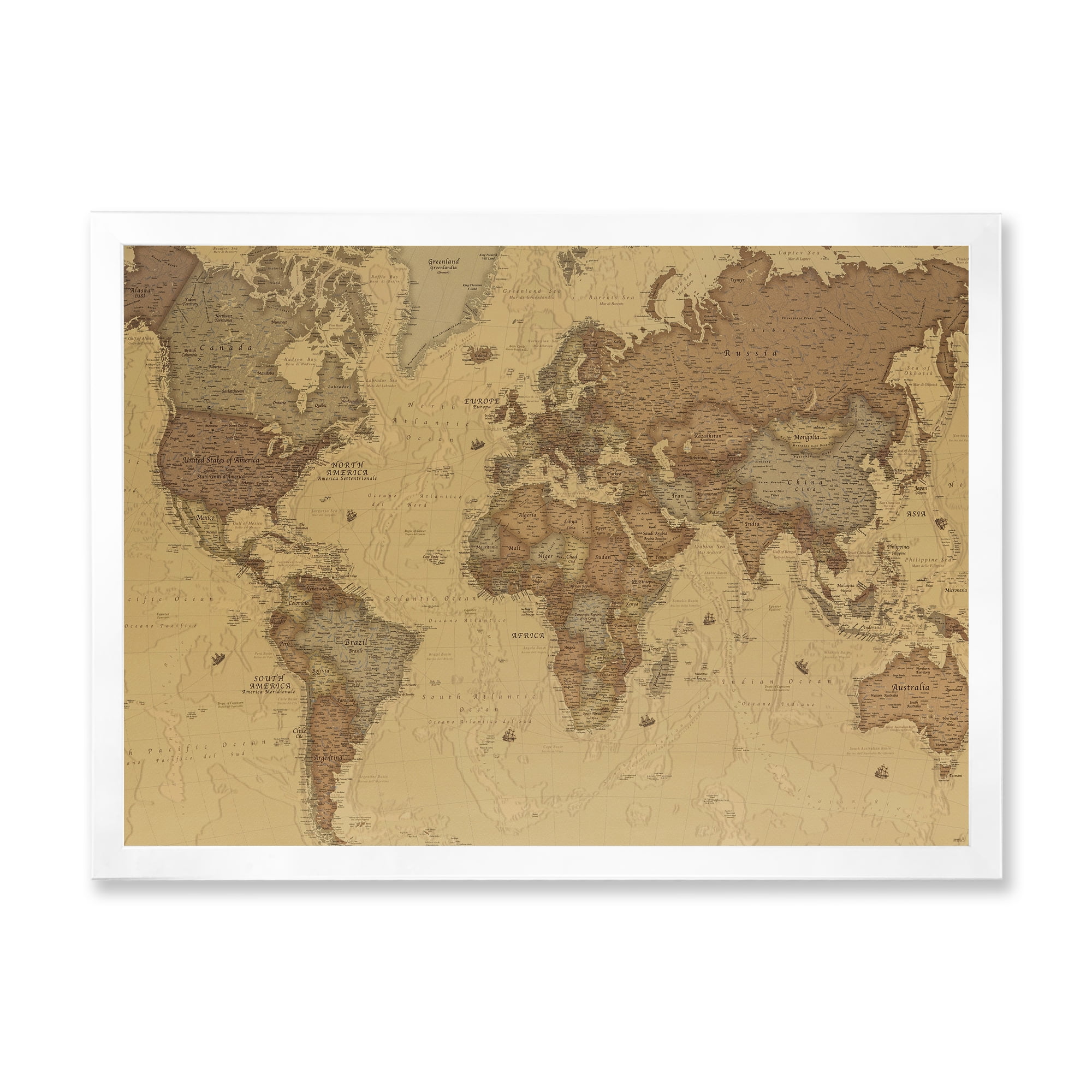 Designart 'Ancient World Map III' Vintage Framed Art Print