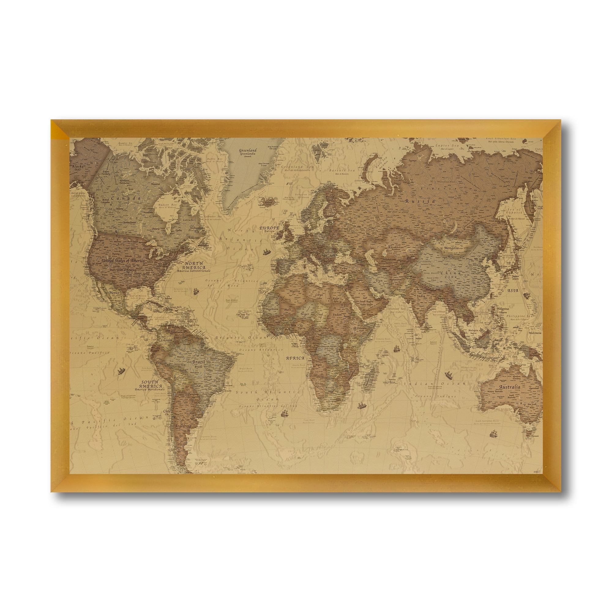 Designart 'Ancient World Map III' Vintage Framed Art Print
