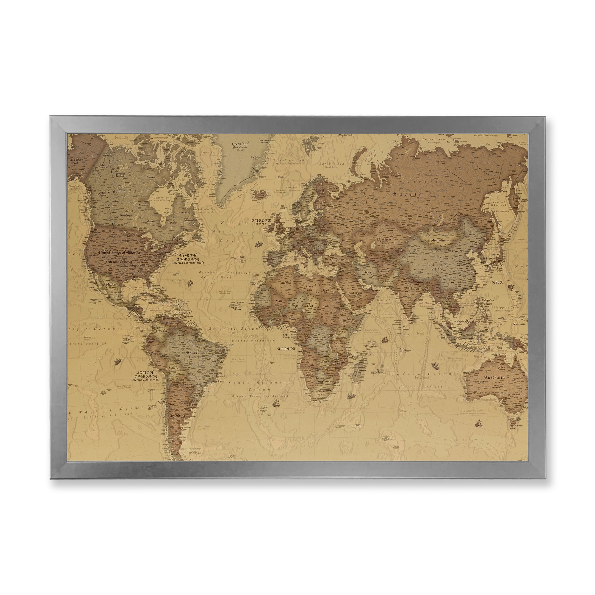 Designart 'Ancient World Map III' Vintage Framed Art Print