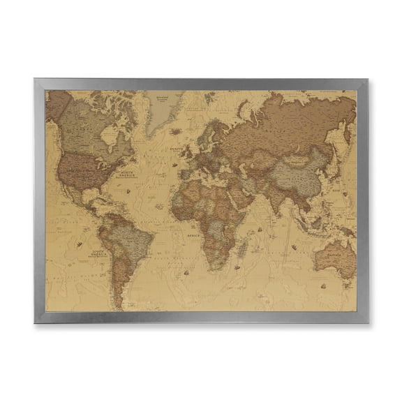 Designart 'Ancient World Map III' Vintage Framed Art Print