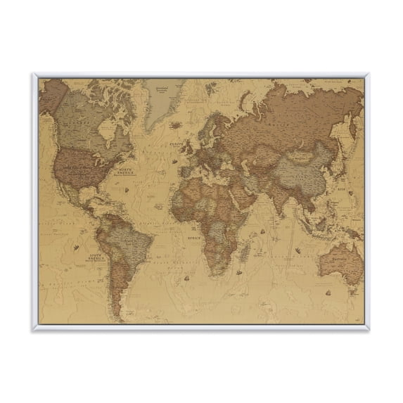 Designart 'Ancient World Map III' Vintage Framed Canvas Wall Art Print