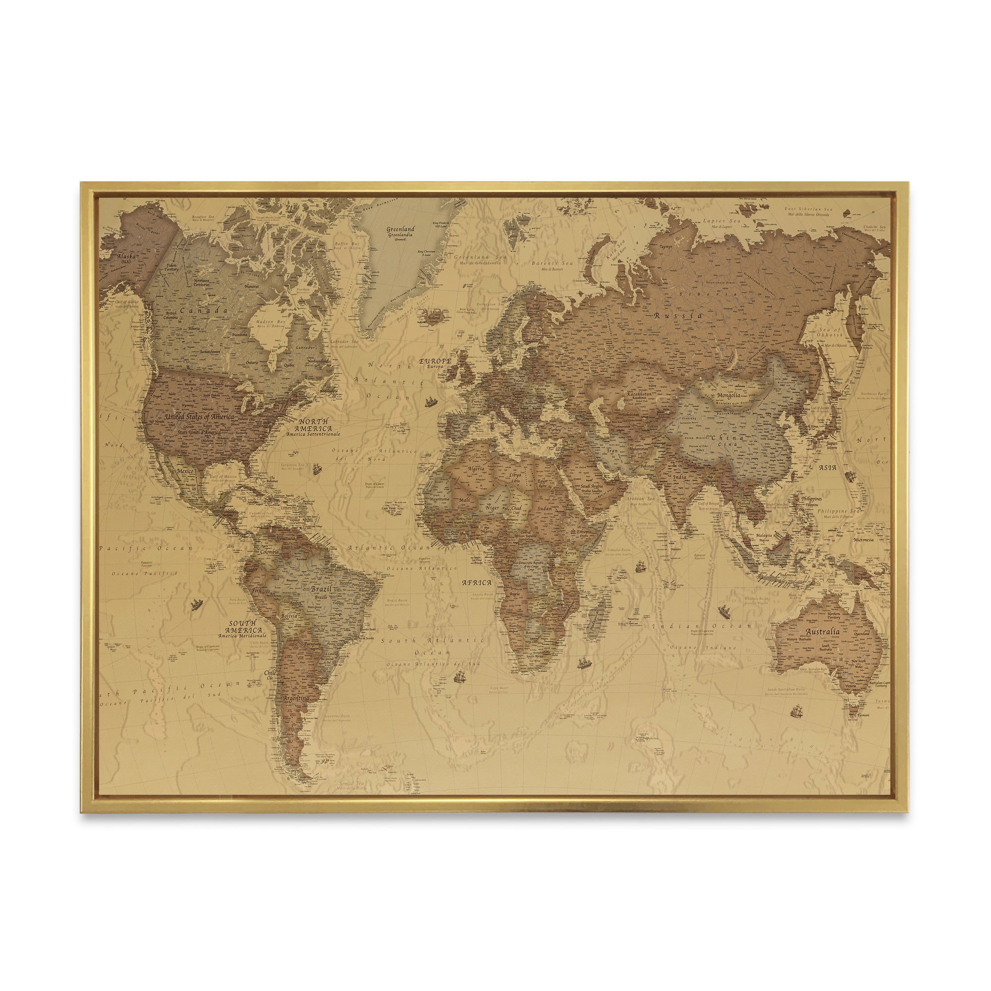 Designart 'Ancient World Map III' Vintage Framed Canvas Wall Art Print