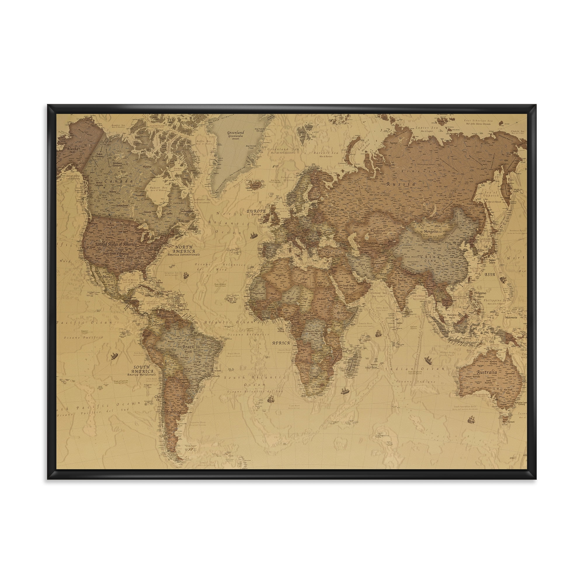 Designart 'Ancient World Map III' Vintage Framed Canvas Wall Art Print