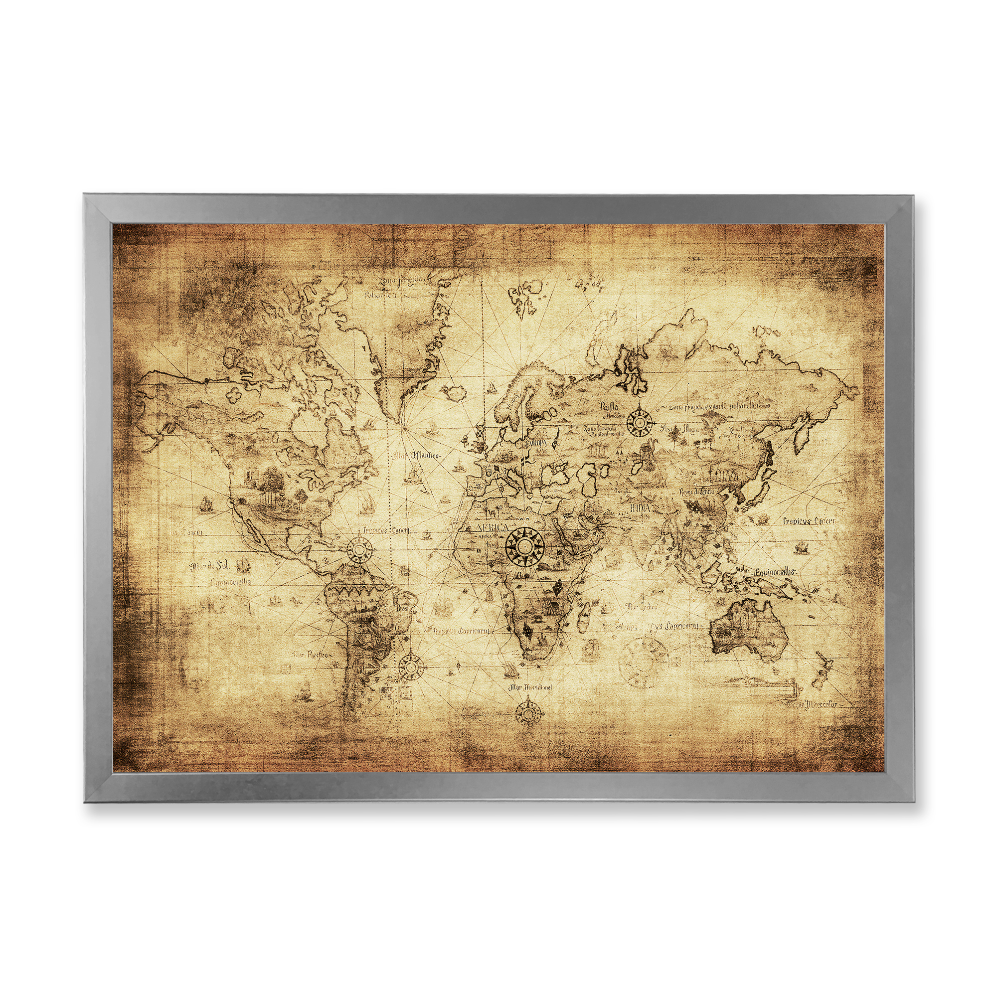 Designart 'Ancient World Map IV' Vintage Framed Art Print