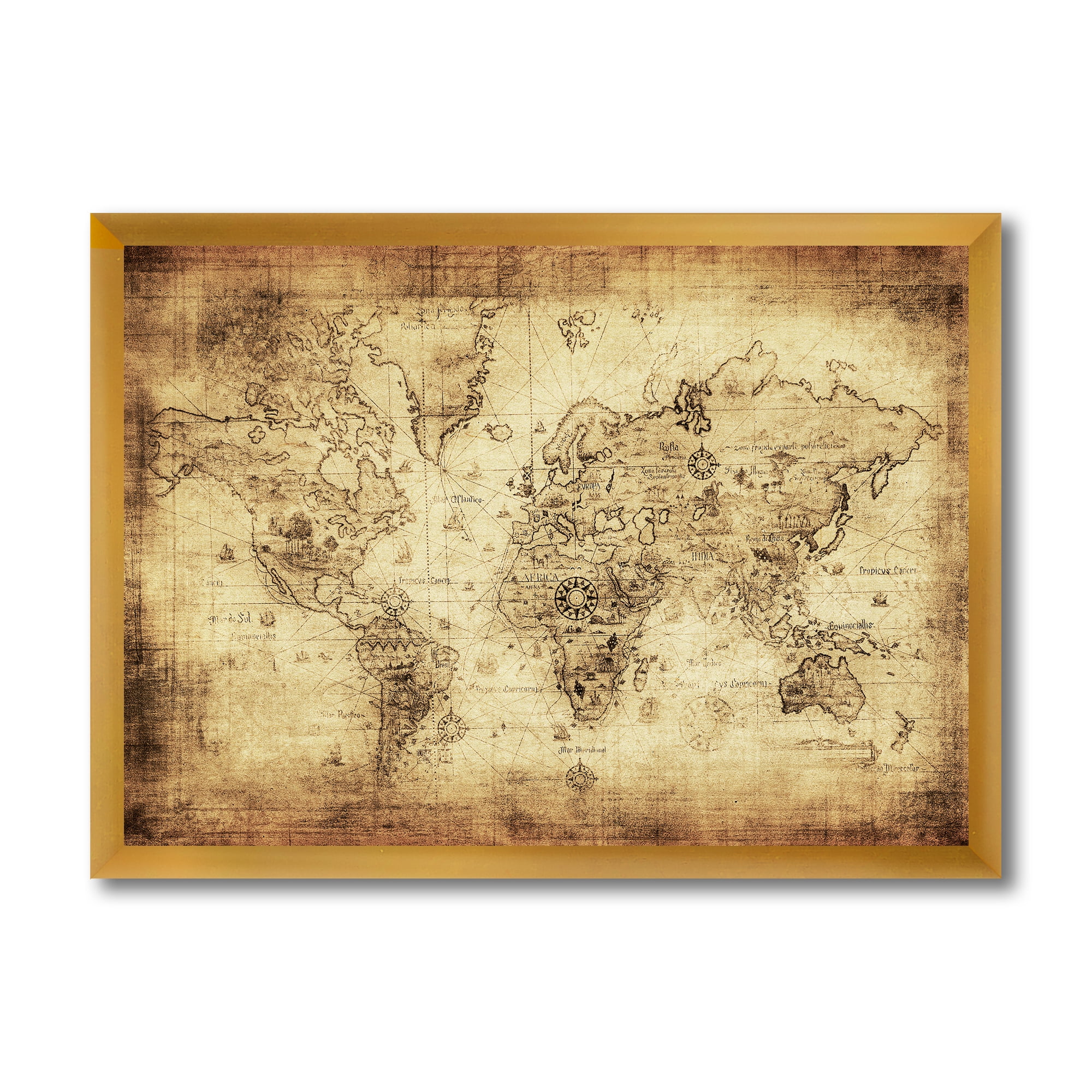 Designart 'Ancient World Map IV' Vintage Framed Art Print