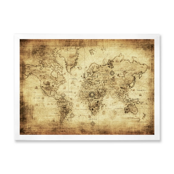 Designart 'Ancient World Map IV' Vintage Framed Art Print