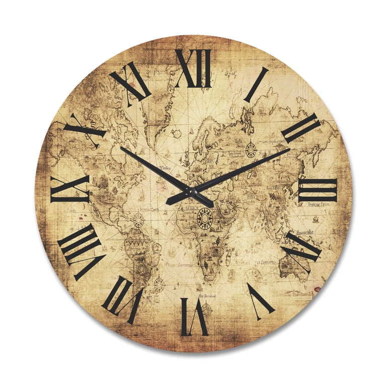 Free Shipping! Designart Vintage Pine Wood Wall Clock with Ancient