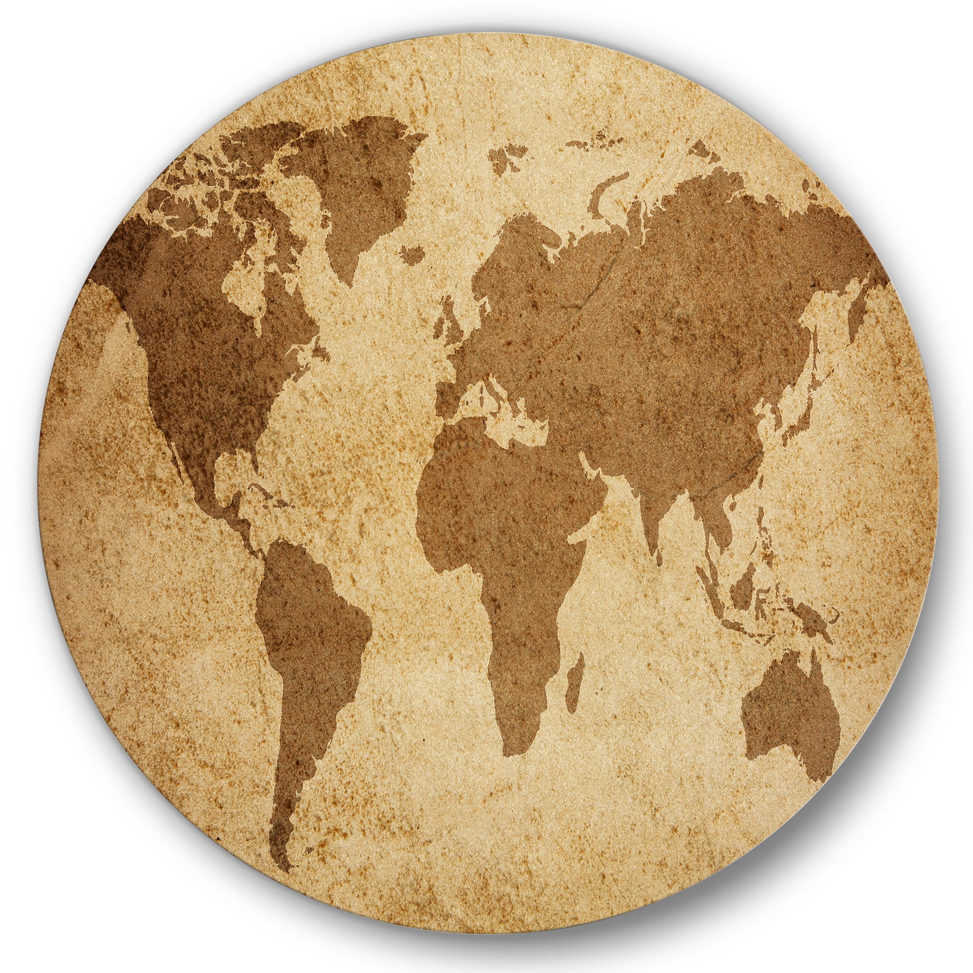 Designart 'Ancient World Map V' Vintage Circle Metal Wall Art 29x29 - Disc of 29