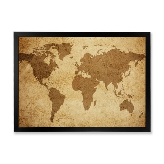 Designart 'Ancient World Map V' Vintage Framed Art Print